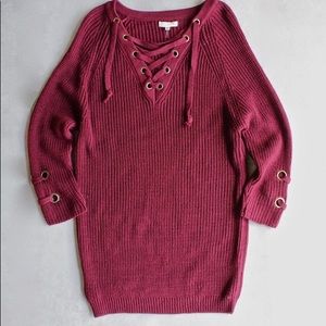 Maroon lace up sweater